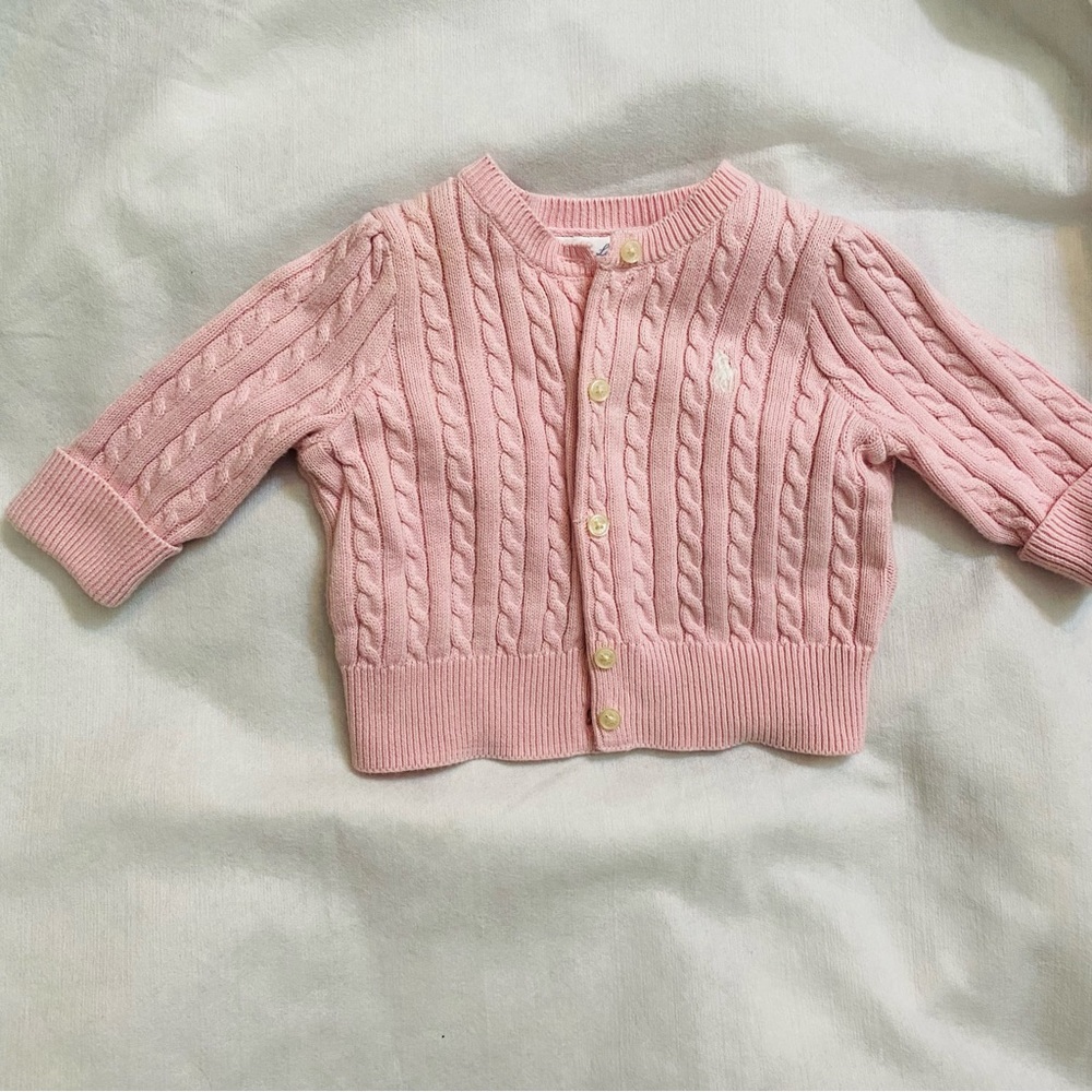 Ralph Lauren Baby Girls Cable Cardigan Sweater French Pink 3mo GUC